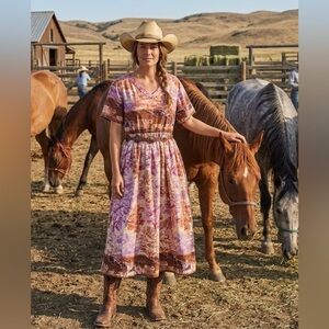 Only Necessities Dress Size Large V-Neck Horse Western Equestrian Ranch EUC